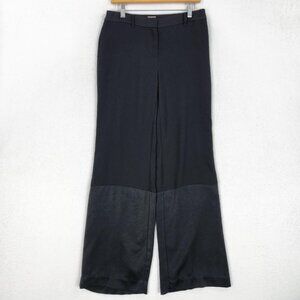 Chicos Pants Womens 0R Black Label 4 Wide Leg Mid Rise Satin Trim Career Work